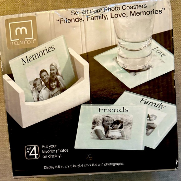 New in Box Melannco white photo coasters 4 pack with holder - Picture 1 of 5